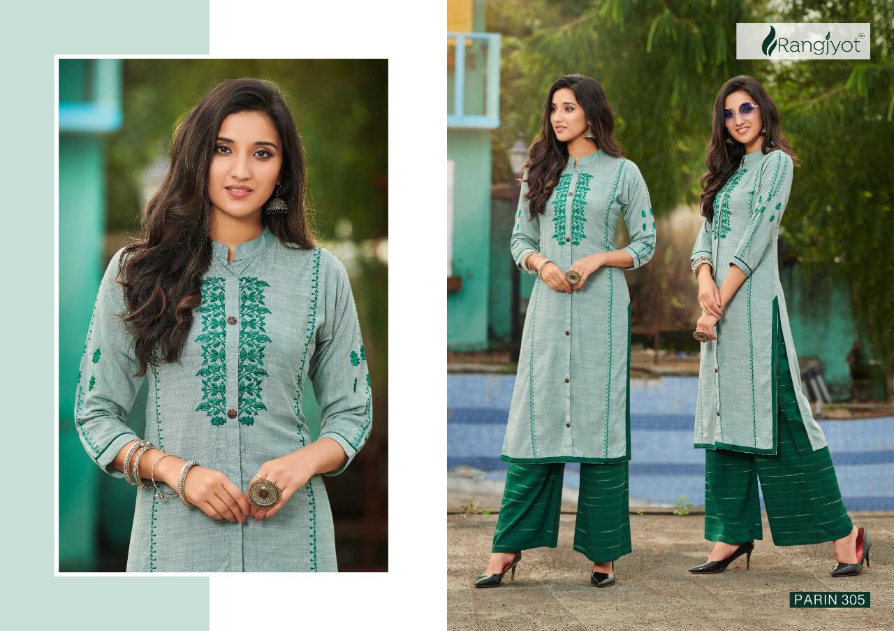 RANGJYOT PARIN VOL-3 Lateat fancy Festive Wear Heavy slub Rayon Dori With Gold Print Kurtis With Bottom Collection